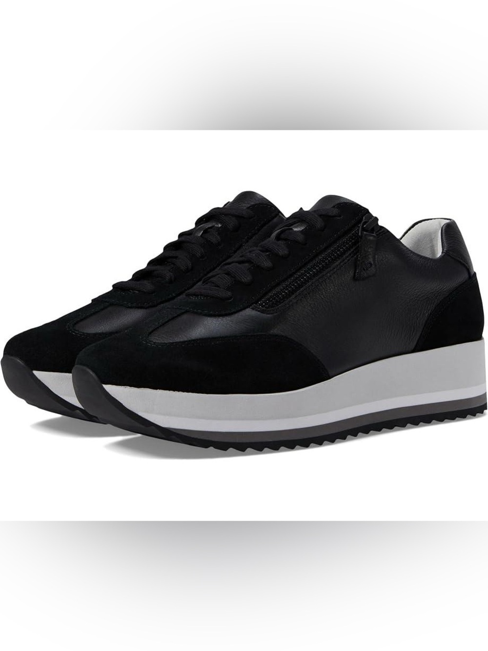 Johnston & Murphy Gracie Black Leather Suede Side Zip Sneakers